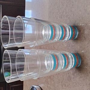 Set of Clear Glass Tumblers with Striped Base